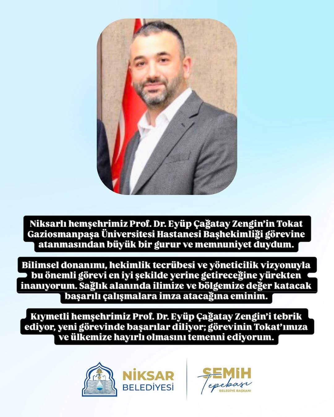 Prof. Dr. Eyüp Çağatay Zengin Tokat Gaziosmanpaşa Üniversitesi Hastanesi Başhekimliği'ne Atandı
