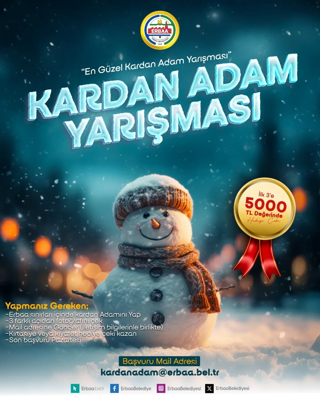 Erbaa'nın En Güzel Kardan Adamı Yarışması Başladı