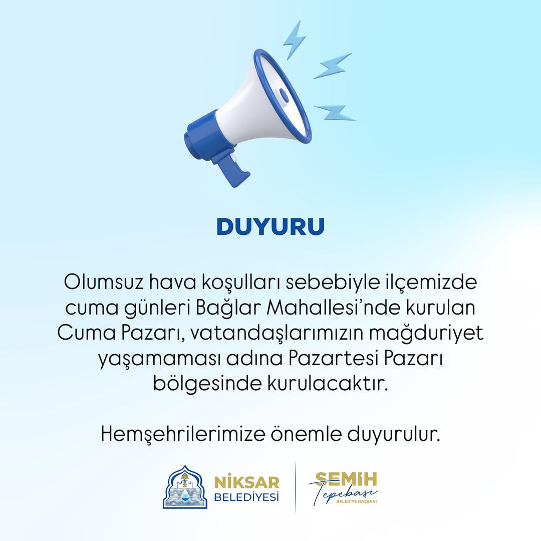 Olumsuz Hava Koşulları Nedeniyle Cuma Pazarı Yer Değiştiriyor