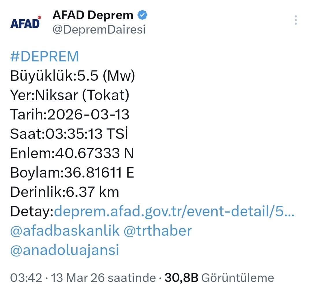 Tokat Niksar’da 5.5 Büyüklüğündeki Deprem Sonrası Hemşehrilerimize Geçmiş Olsun Dilekleri