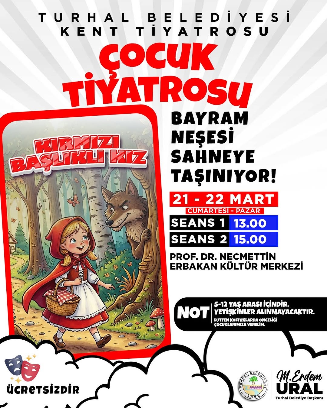 Turhal Belediyesi Kent Tiyatrosu'ndan Çocuklara Özel Bayram Hediyesi: Kırmızı Başlıklı Kız Oyunu