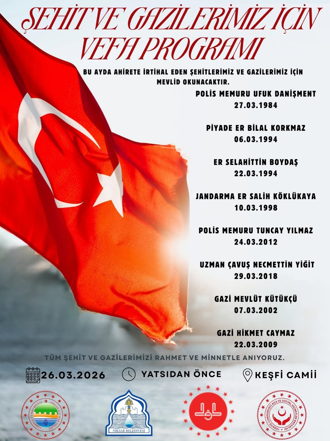 Vefa Programı Kapsamında Şehit ve Gazilerimiz İçin Mevlid-i Şerif Okutulacak