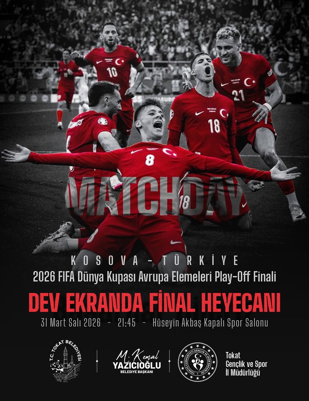 Tokat Belediyesi Milli Takımı Destek İçin Dev Ekranda Buluşturuyor