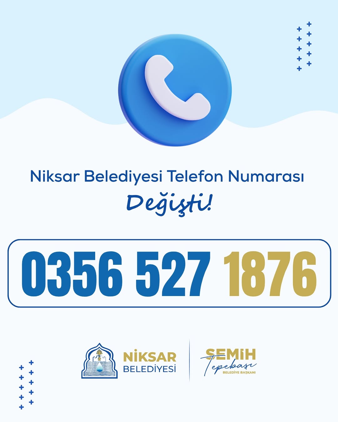 Niksar Belediyesi İletişim Numarası Değişti!