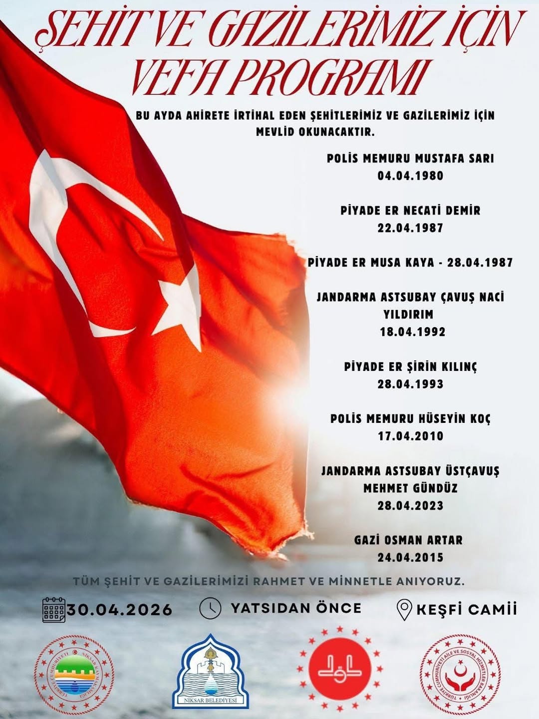 Vefa Programında Aziz Şehitlerimiz ve Kahraman Gazilerimiz İçin Mevlid-i Şerif Okunacak