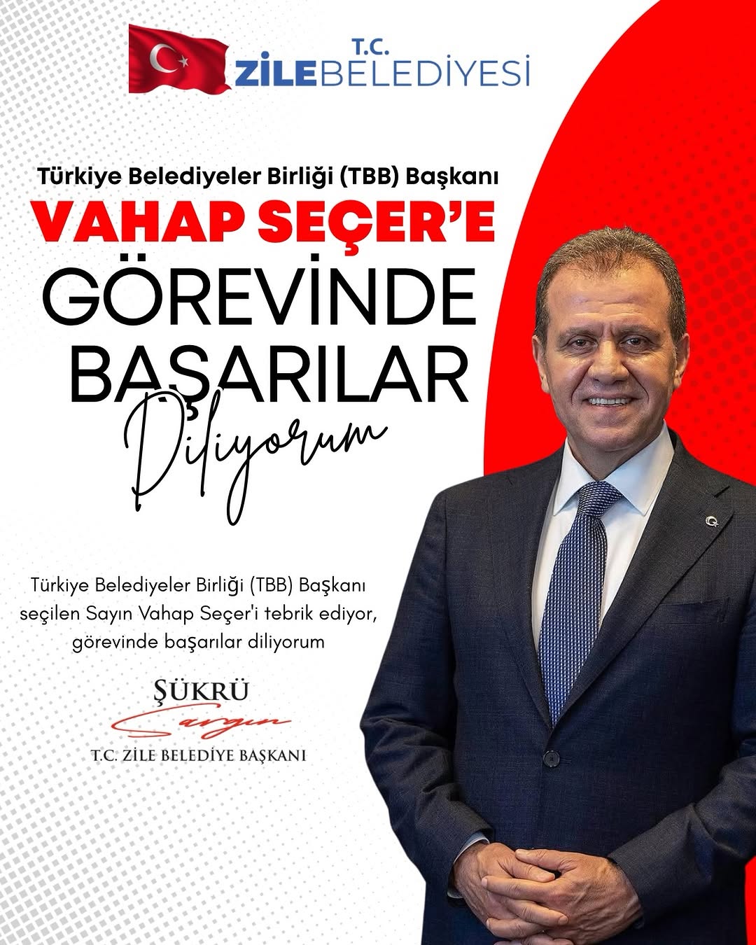 Türkiye Belediyeler Birliği Başkanı Vahap Seçer'e Tebrikler