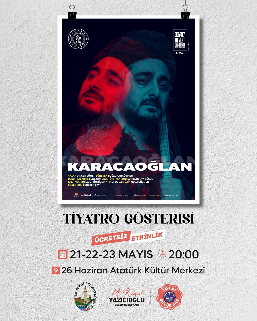 Tokat'ta Karacaoğlan Tiyatro Gösterisi Sahneye Taşınıyor