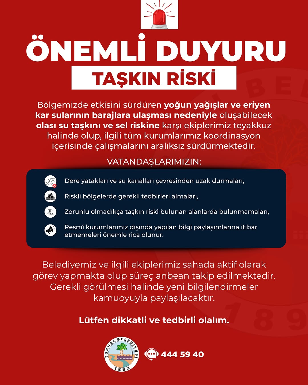 Yağışlar Nedeniyle Oluşabilecek Taşkın ve Sel Riskine Karşı Uyarı