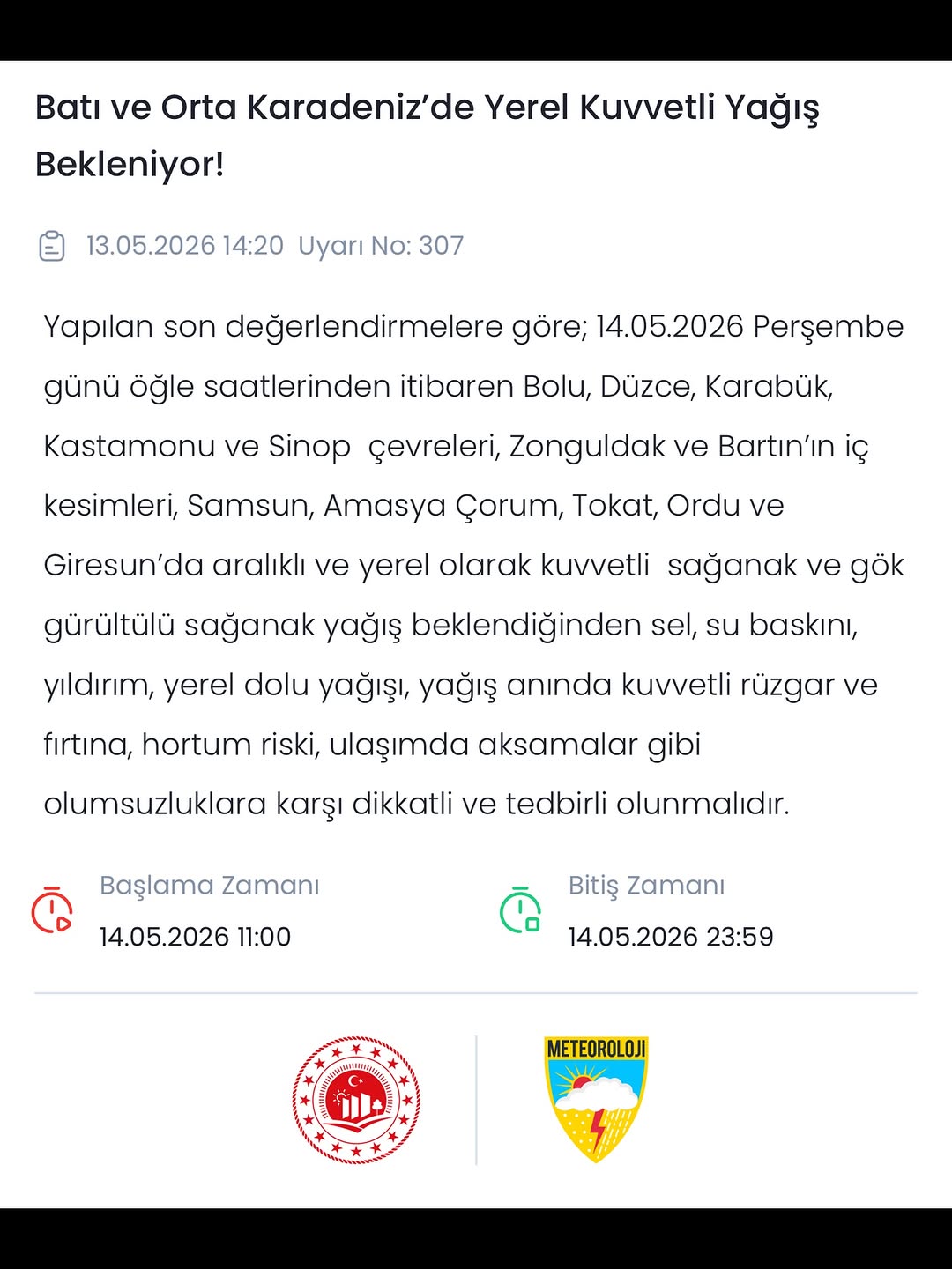 Meteorolojik Uyarı: Tokat ve Çevresinde Kuvvetli Yağış Uyarısı