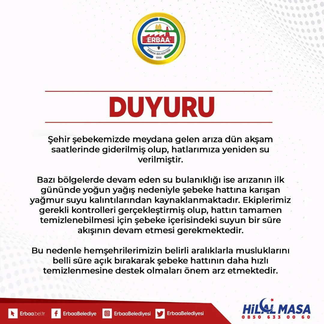 Şehir Şebekesindeki Arıza Giderildi, Su Verilmeye Başlandı
