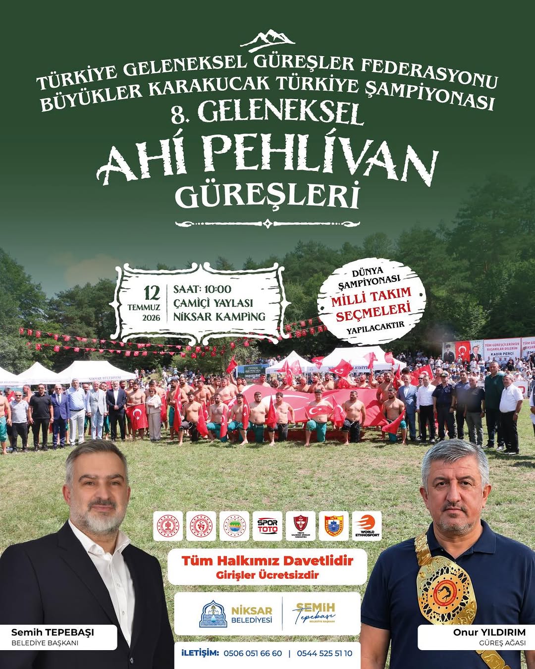 Karakucak Güreş Şampiyonası ve Ahi Pehlivan Güreşleri Niksar'da Yapılacak