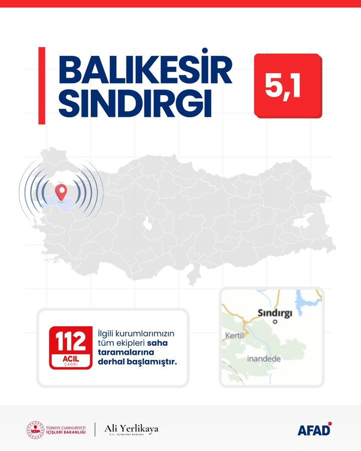 Balıkesir'de 5.1 Büyüklüğünde Deprem