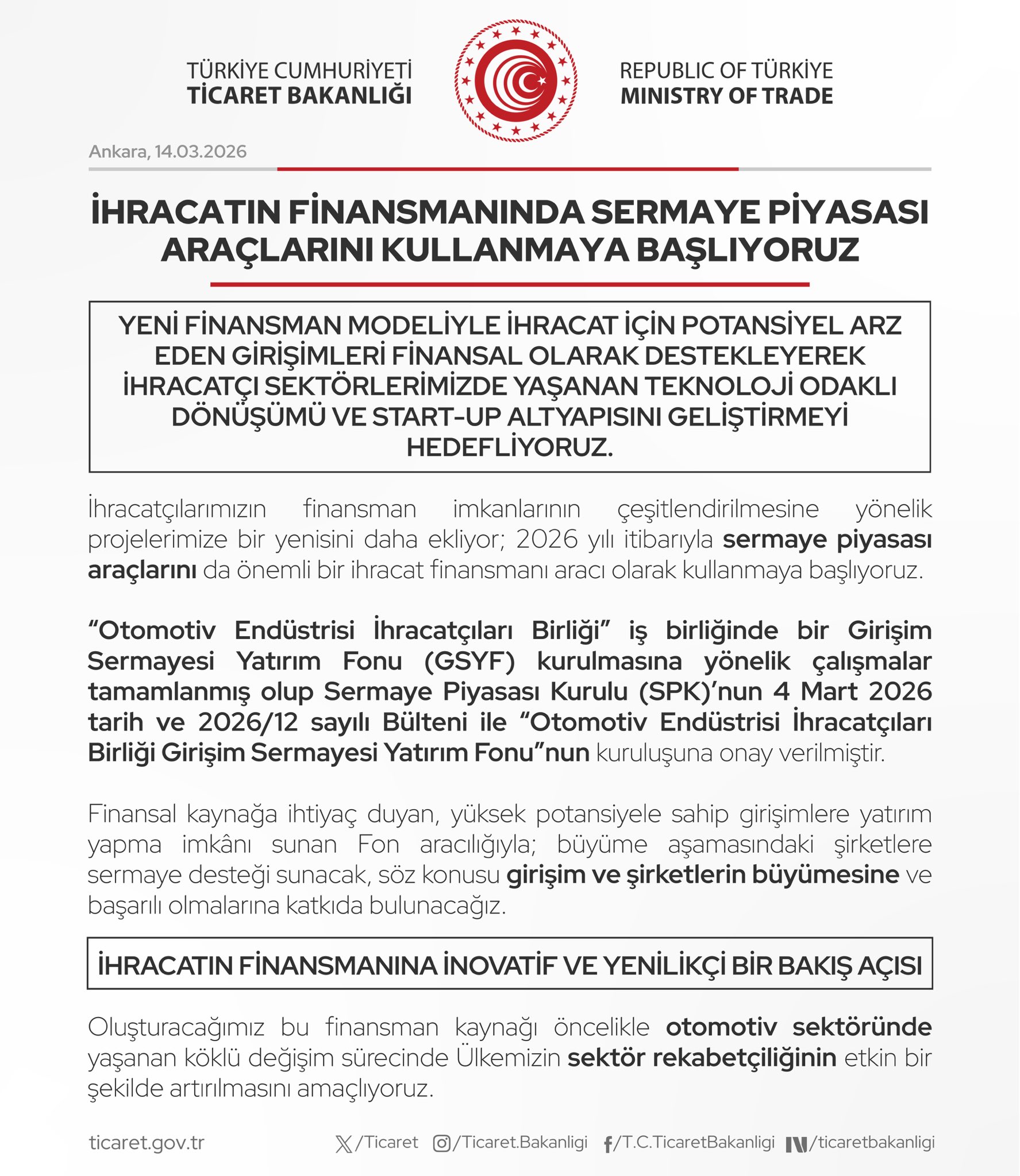 İhracat İçin Yeni Finansman Yöntemi