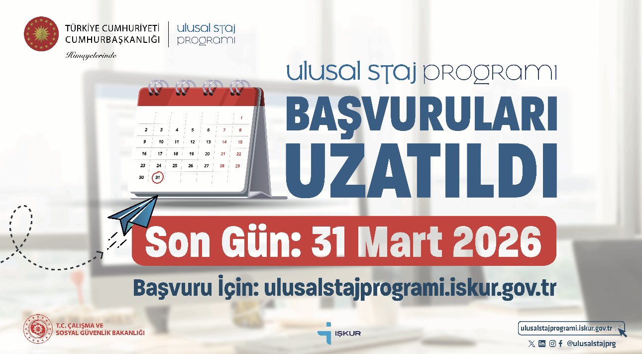 Ulusal Staj Programı Başvuru Süresi Uzatıldı