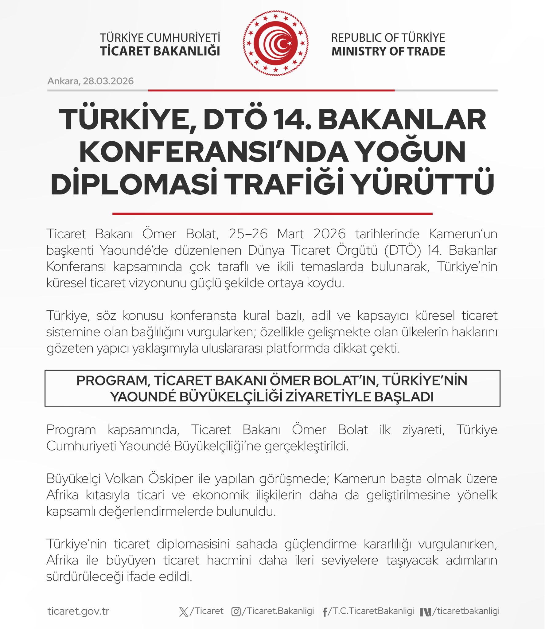 Türkiye, DTÖ Konferansı'nda Diplomasi Yürüttü