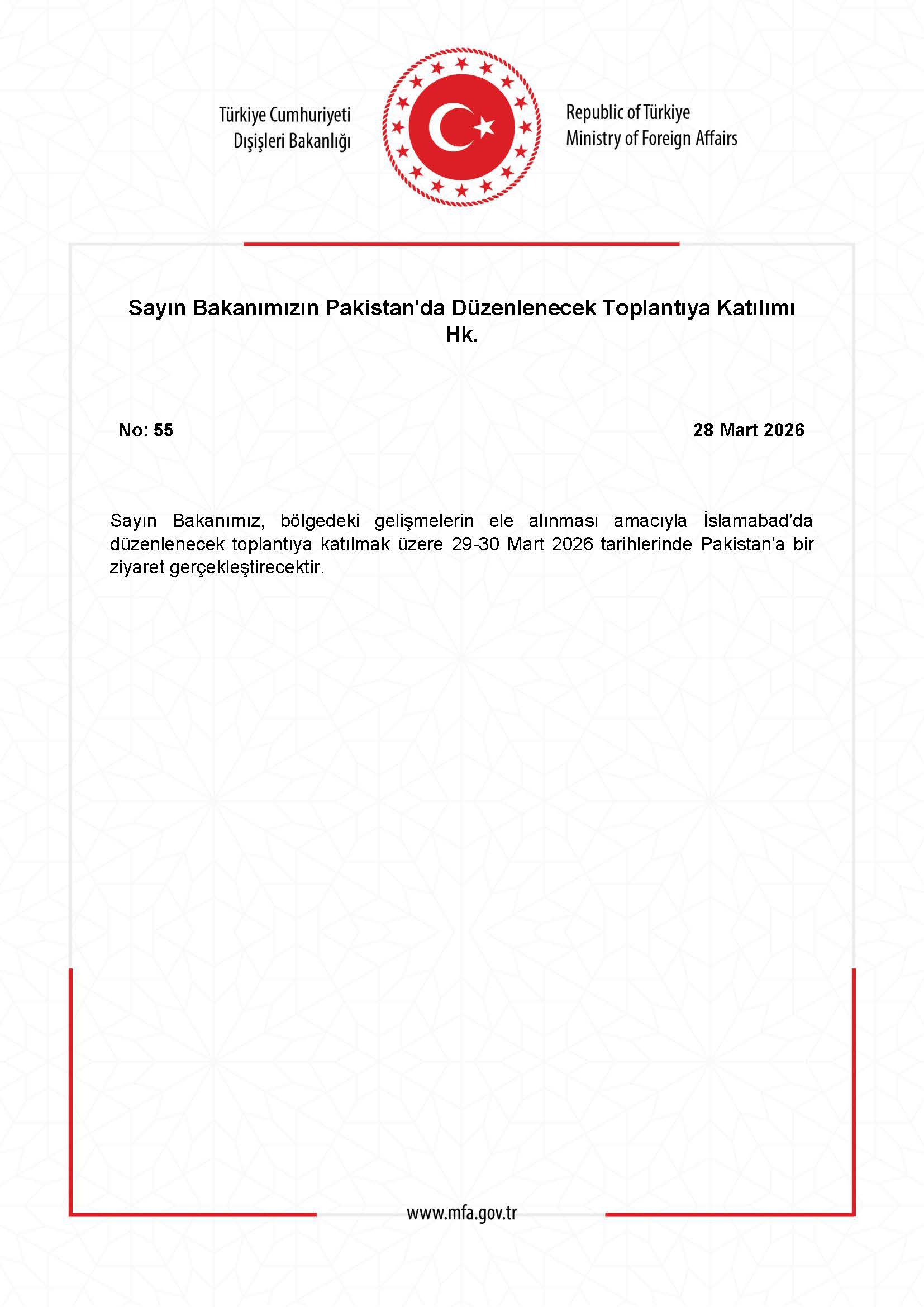 Bakanın Pakistan Ziyareti