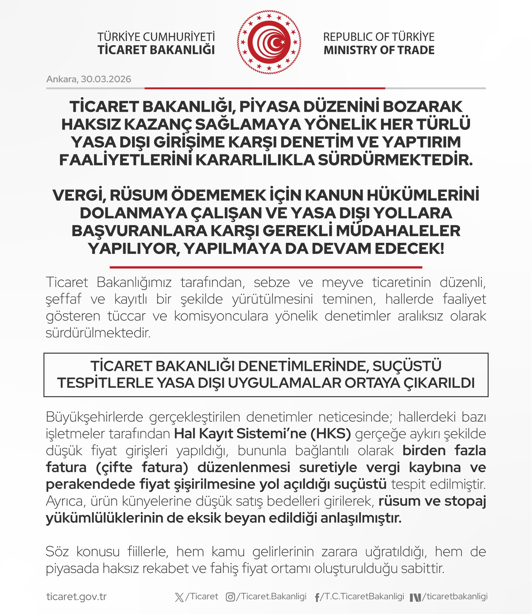 Ticaret Bakanlığı Denetimlerini Sürdürüyor