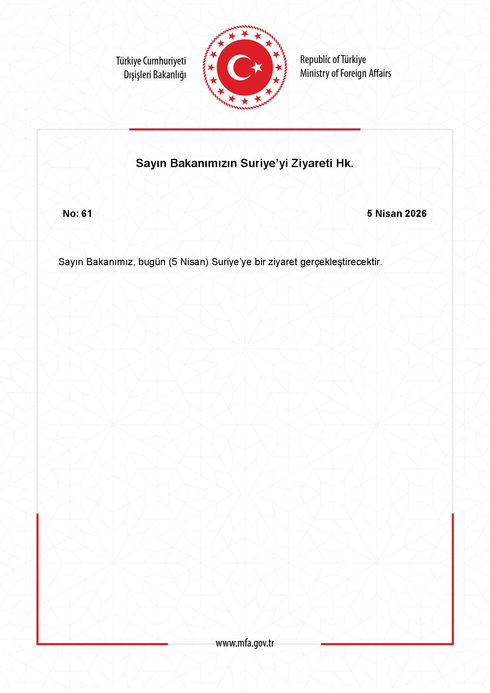 Bakanın Suriye Ziyareti