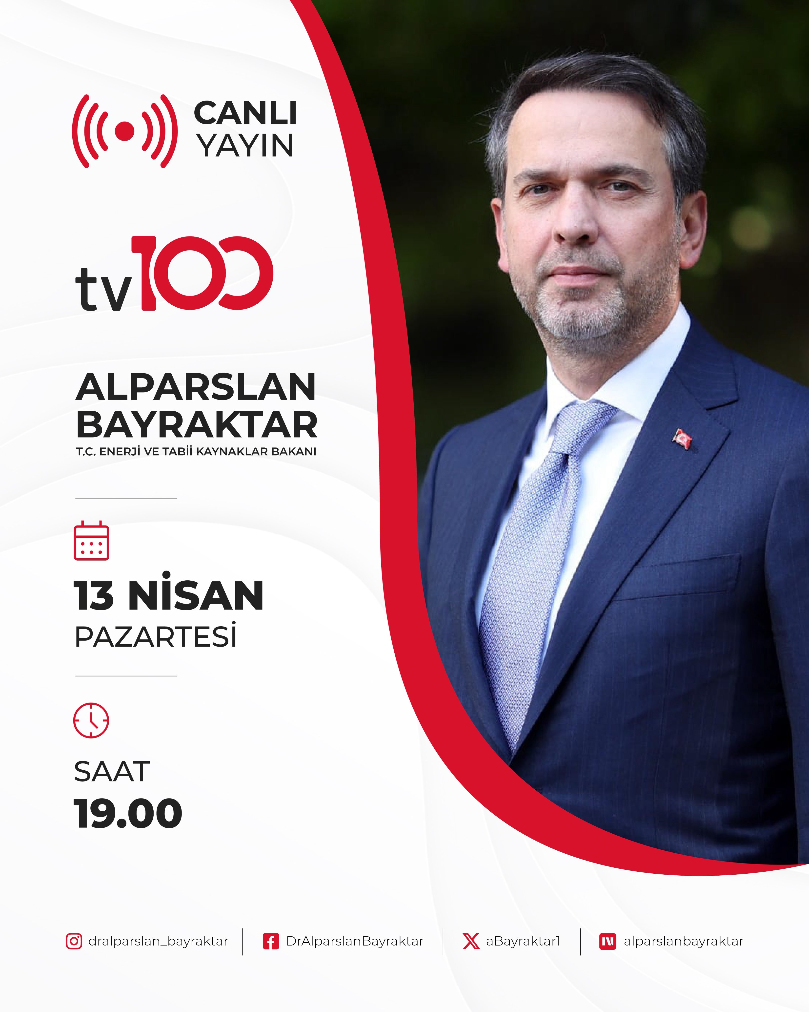 Bakan Bayraktar, TV100'de canlı yayında olacak