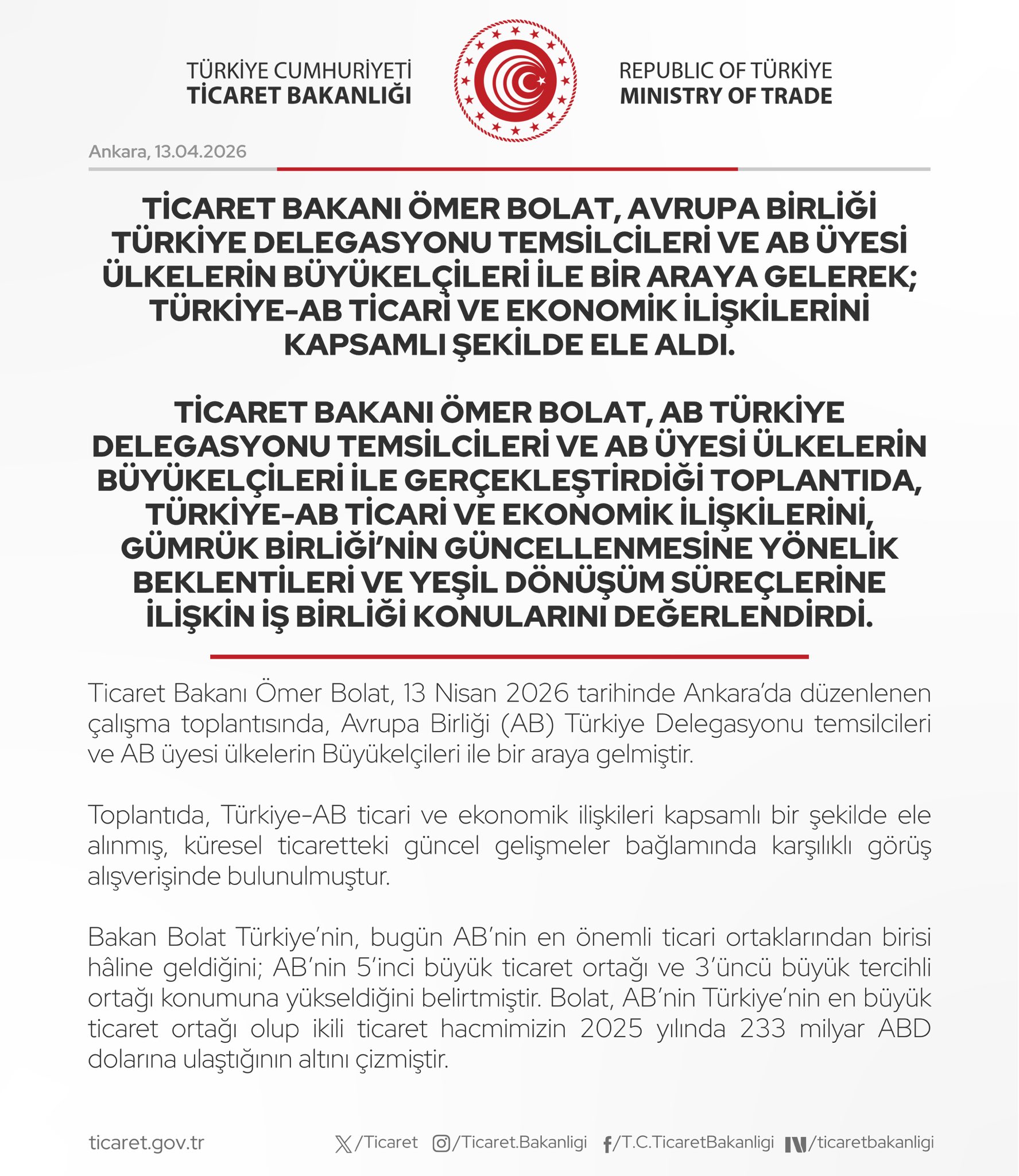 Ömer Bolat, AB Temsilcileriyle Ekonomik İlişkileri Görüştü