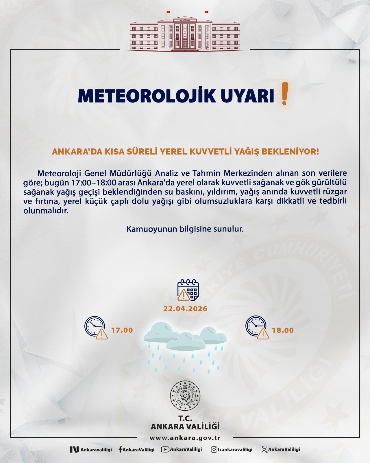 Ankara'da Kısa Süreli Yoğun Yağış Bekleniyor