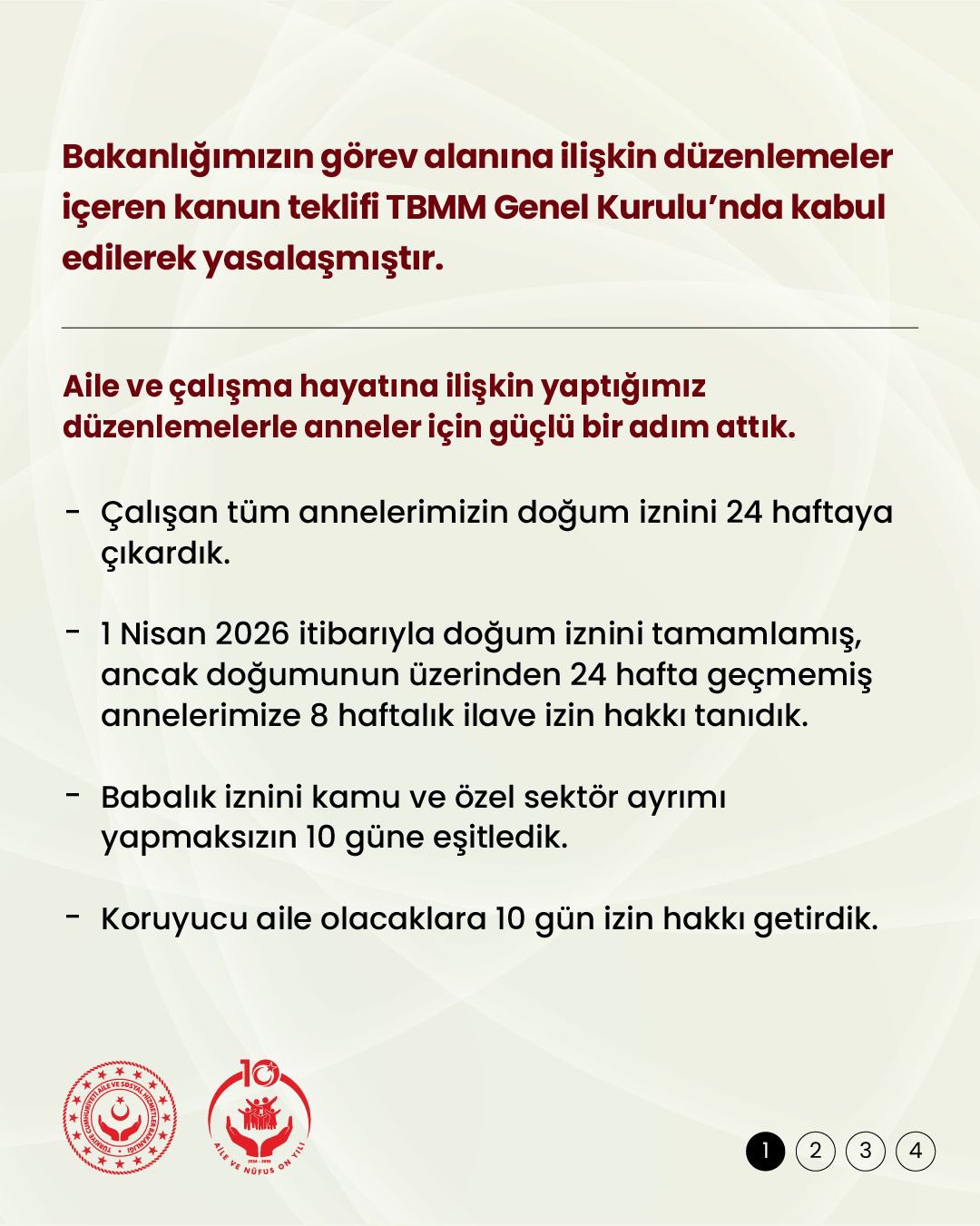 Maternite izni ve sosyal medya düzenlemeleri kabul edildi