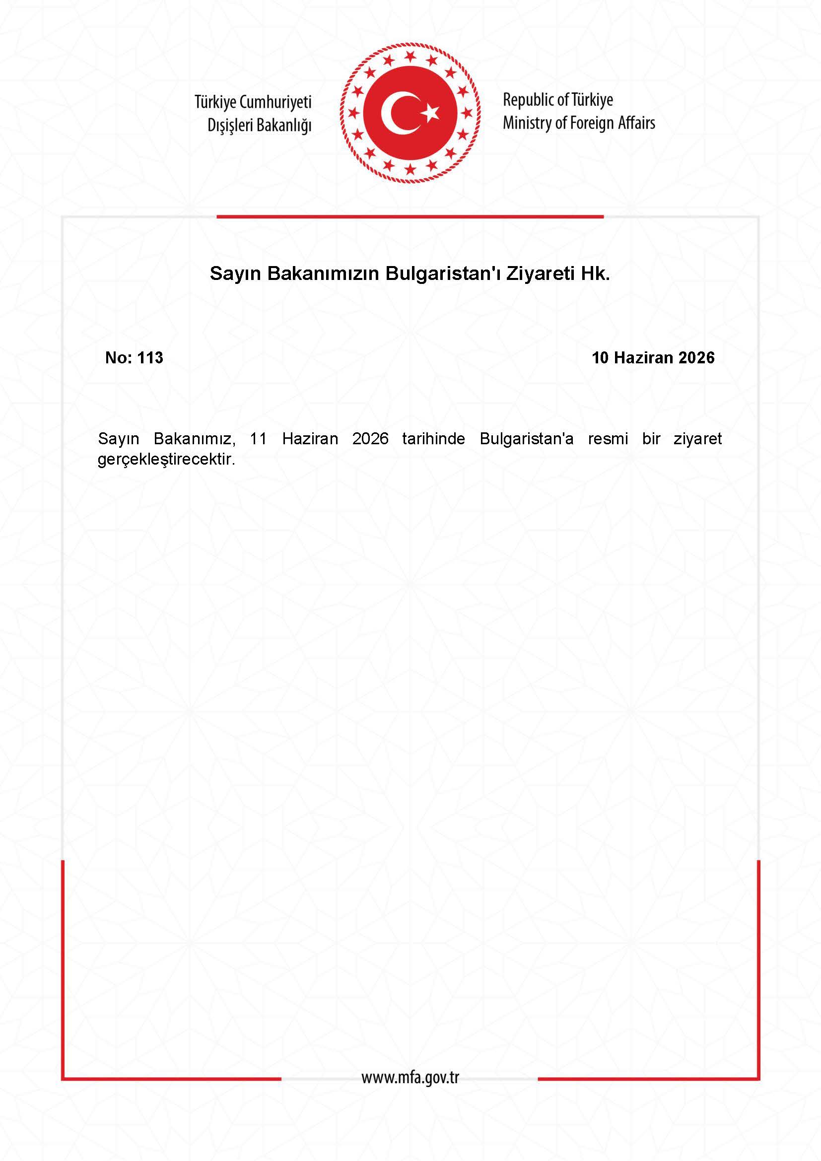 Bakanın Bulgaristan Ziyareti Hakkında Bilgilendirme