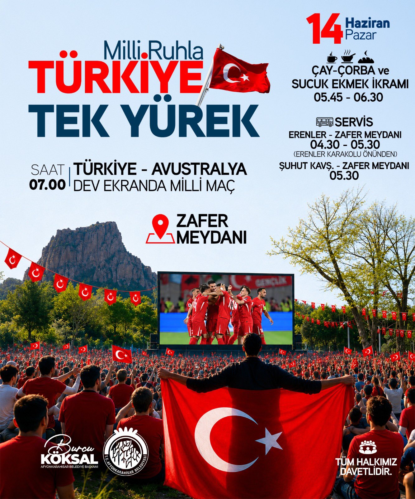 A Milli Takım Maçı Zafer Meydanı'nda İzlenecek